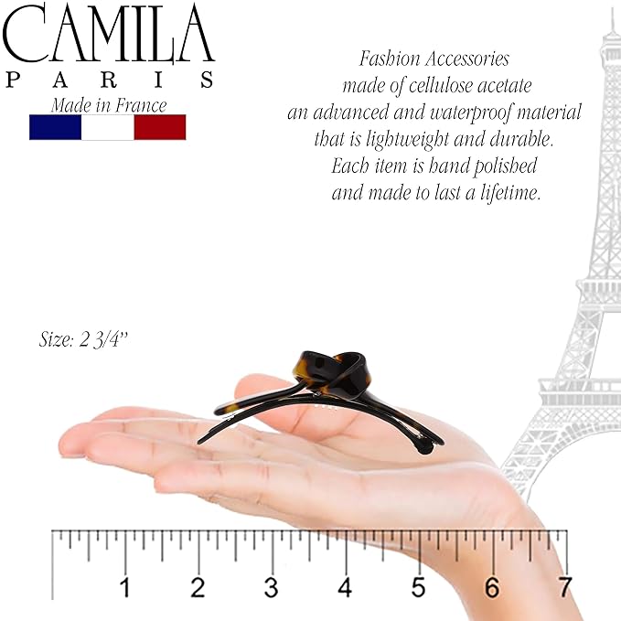 Camila Paris CP2801 French Hair Barrette Clip for Girls, Handmade, Tokyo, Metal-Free Closure Strong Hold Grip Hair Clips for Women, No Slip and Durable Styling Girls Hair Accessories, Made in France
