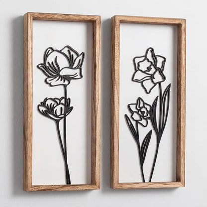 3D Black and White Wall Art Lightweight, Wooden Ready-to-Hang Framed Floral by TideandTales