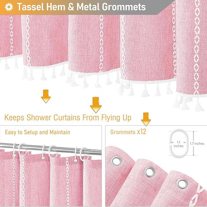 72x84 Long Boho Farmhouse Linen Heavy Duty Shower Curtain, Blush Pink | Tall - Image 5
