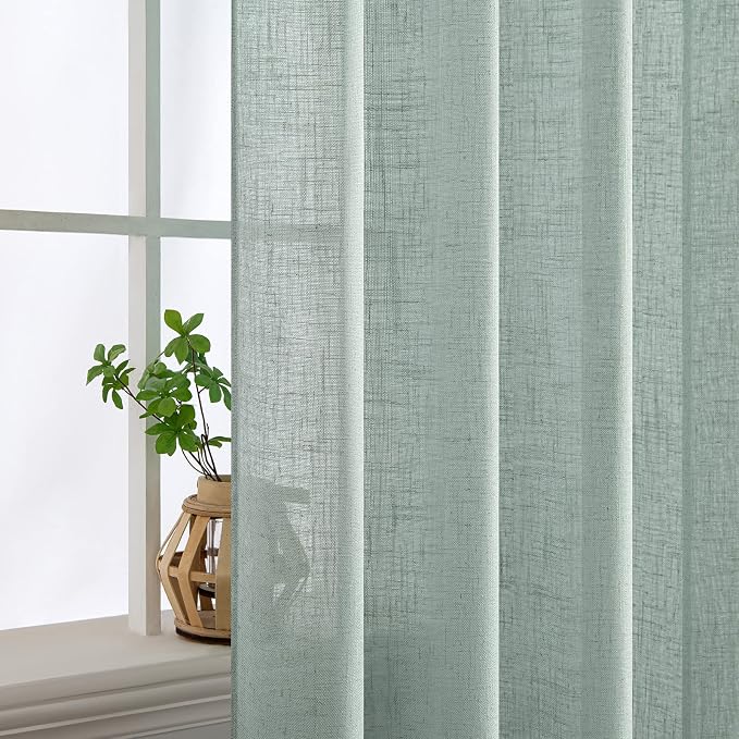 MIULEE Sea Green Linen Curtains 37x84 Inch Length - Image 5