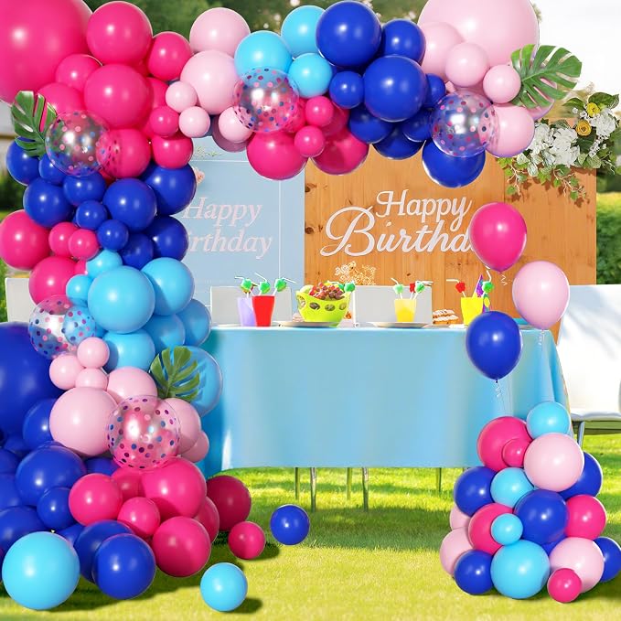 170Pcs Blue and Pink Balloons Summer Hawaii Tropical Arch Garland Kit | Royal - Image 4