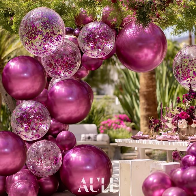 AULE 100Pcs Metallic Hot Pink Balloons 18/12/10/5 Inch Different Sizes | Chrome - Image 3