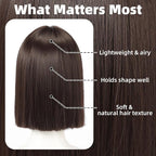 Allbell Brown Wigs for Women Short Bob with Bangs Heat Resistant Synthetic Hair 12 inch for Daily Party Halloween Costume Use