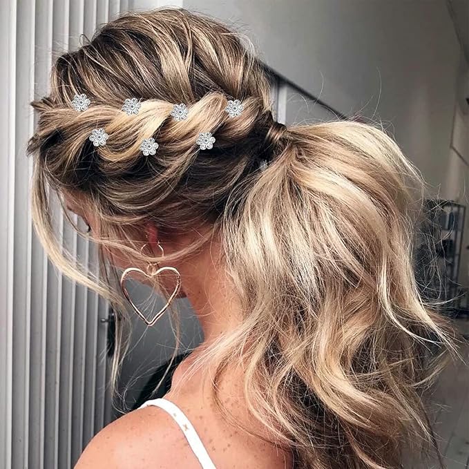Pearl,Rhinestone Crystal Twisters Spiral Set Hair Pin Silver Coil for Wedding, Bridal, Prom, Party and Special Occasion with Clear Container (diamond flower)