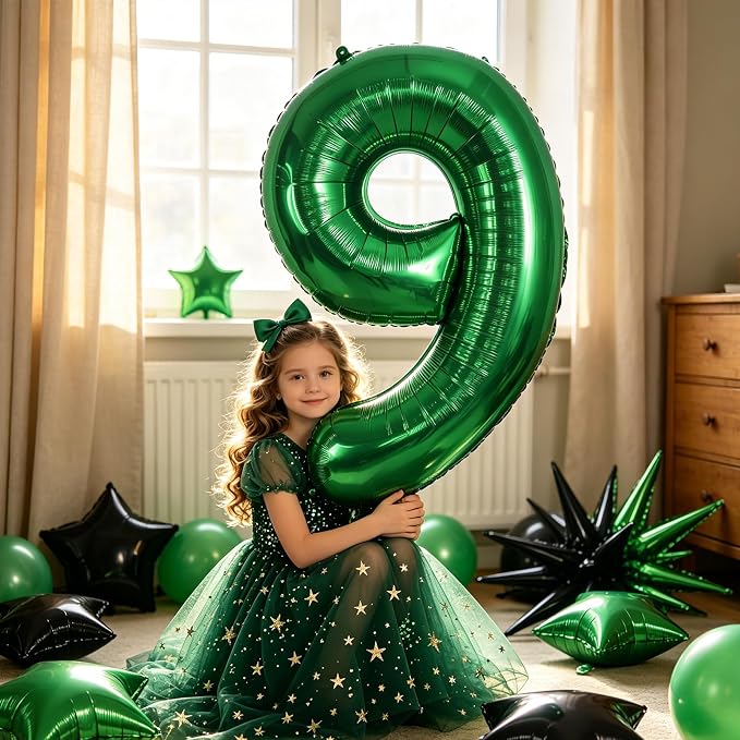 TONIFUL 9th Birthday Balloons Kit 40 Inch Dark Green Large Number 9 Balloon | - Image 4