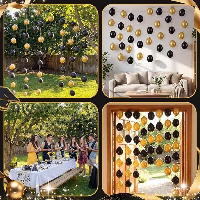 120 Pcs Graduation DIY Floating Black Gold Balloon Wall Kit 5 Inch Balloons - Image 6