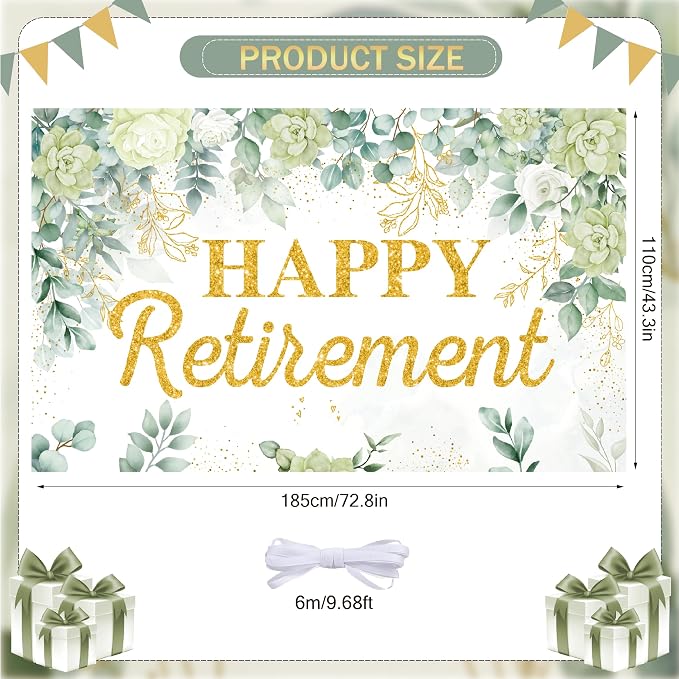 Sage Green Happy Retirement Banner - Image 3