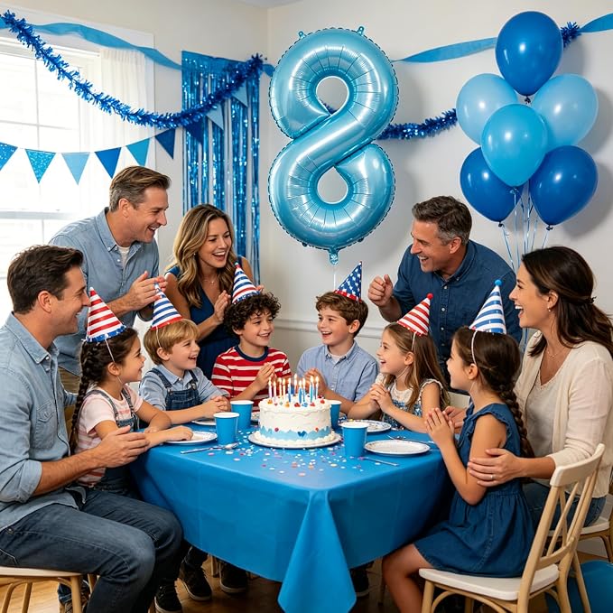 40 Inch Light Blue Number 8 Balloon | 8 Birthday Balloon - Image 3