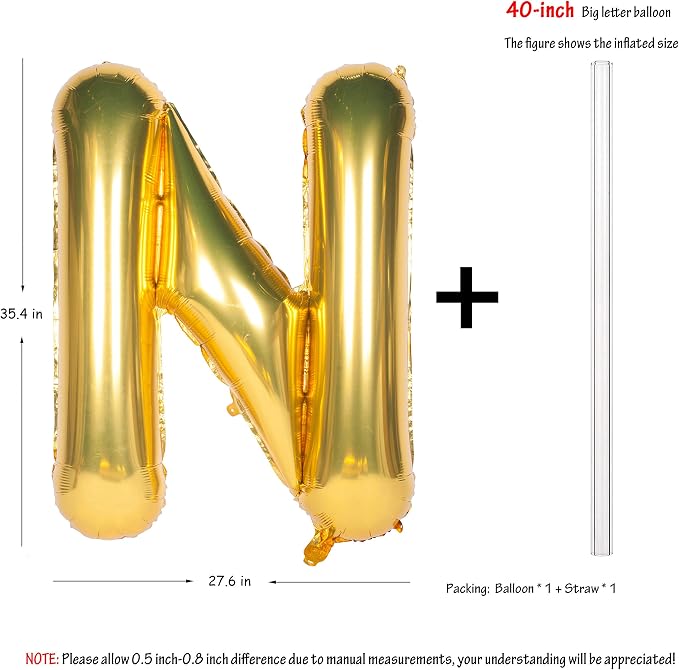Letter Balloons 40 Inch Giant Jumbo Helium Foil Mylar Gold N | - Image 2