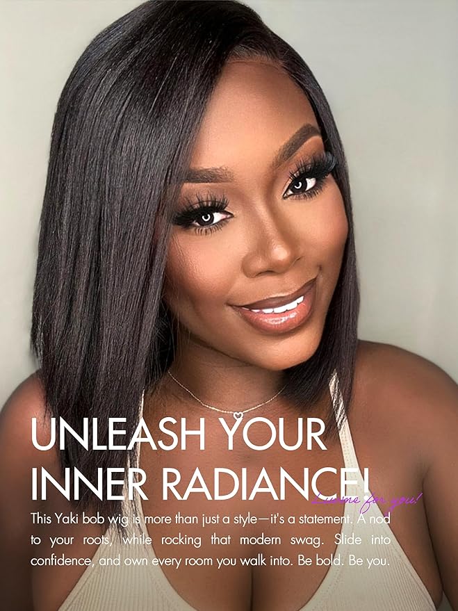LUVME HAIR 12 Inch Light Yaki Straight Bob Wig Human Hair, Undetectable HD Lace Glueless Bob Wigs Human Hair Pre Plucked, Pre Cut Lace Wig Short Black Blunt Cut Bob Wigs