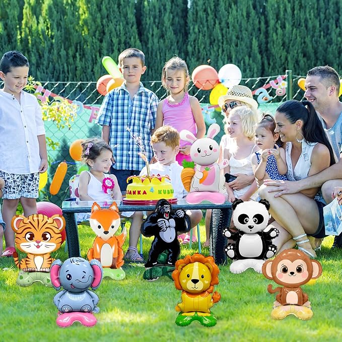 8-Piece 3D Foil Wildlife Balloon Set—Freestanding Jungle Animal Set: Lion - Image 7