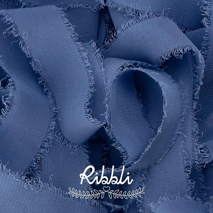Ribbli Dusty Blue Ribbon 1 Inch x 3 Rolls Total 24 Yards Blue Handmade Fringe - Image 2
