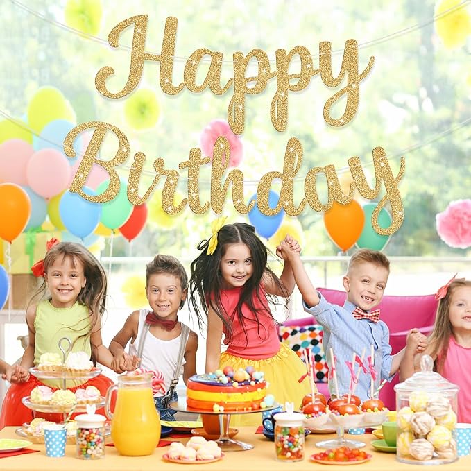 Glitter Happy Birthday Banner Sign Birthday Garland Wall Door Banners Flag - Image 3