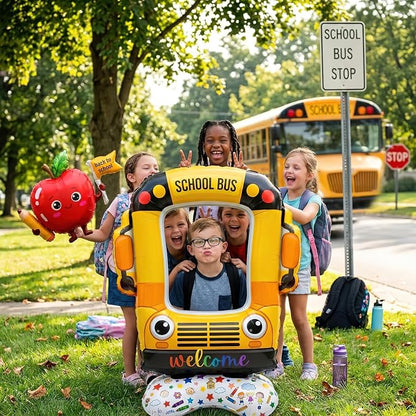 School bus decorations & Apple Foil Balloons Set | Features 1 interactive - Image 4