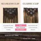 GOO GOO Clip in Hair Extensions Real Human Hair, Remy Human Hair Extensions Clip ins for Women, Natural Human Hair, 20inch 150g 7Pcs, 4/27/4 Balayage Chocolate Brown to Caramel Blonde