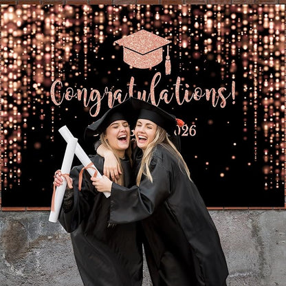 Mocsicka Class of 2026 Backdrop Rose Gold Glitter Bokeh Graduation Party - Image 6