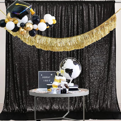 PartyDelight Black Sequin Backdrop 6x8ft Sparkly Photo Curtain | 4 Inch Rod - Image 6