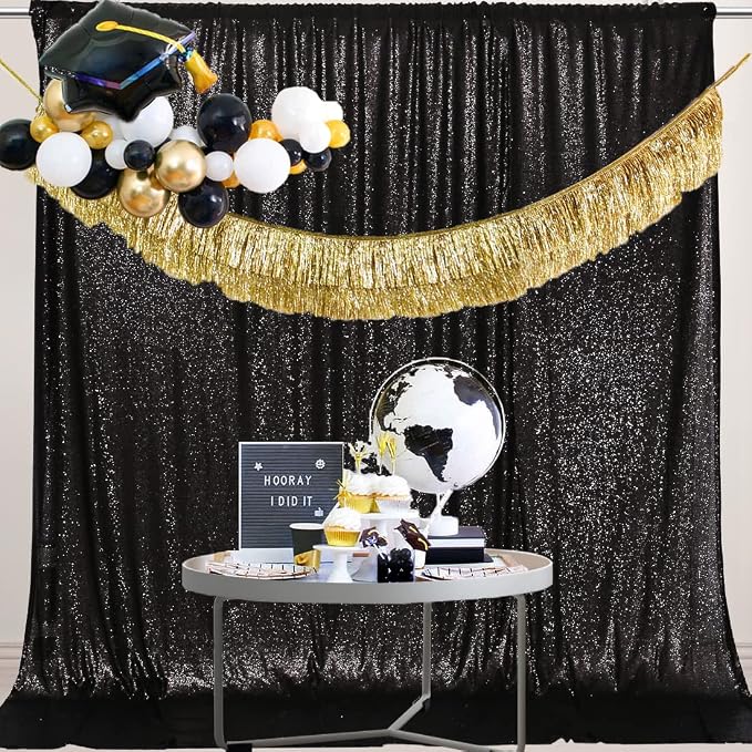 PartyDelight Black Sequin Backdrop 6x7ft Sparkly Photo Curtain | 4 Inch Rod - Image 6