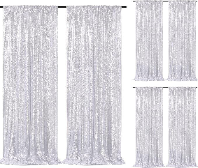 Silver Sequin Backdrop Curtains-6 Panels 2FTx8FT Silver Backdrop by SoarDream