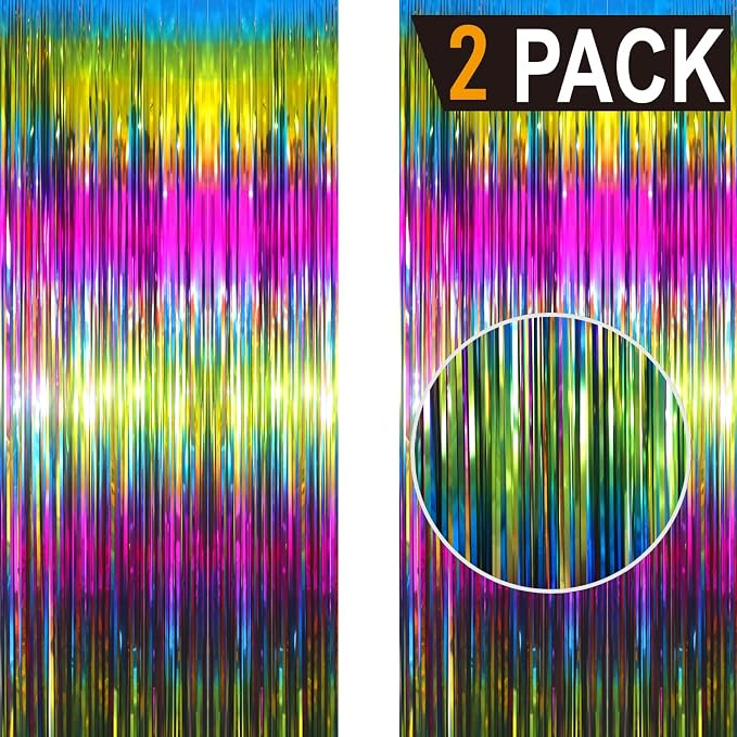 GOER 6.4 ft x 8.2 ft Metallic Tinsel Foil Fringe Curtains Party Photo Backdrop - Image 2
