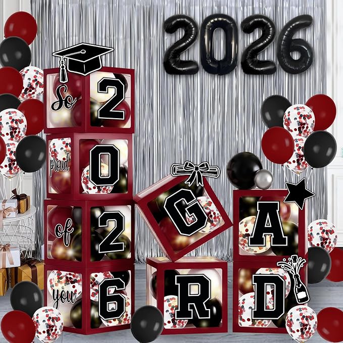 2026 Graduation Balloon Boxes Decorations – Clear Balloon Box Stack - Image 3