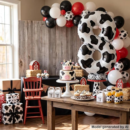 40" Cow Print Foil Number 8 Balloon - Image 3