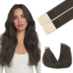 GOO GOO Tape in Hair Extensions Human Hair, 1C Mocha Brown, 22inch 30g 10pcs, Skin Weft Seamless Invisible, Silky Straight with Thick Ends, Remy Human Hair