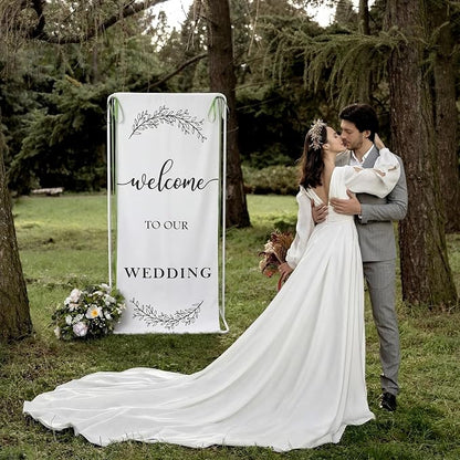 Yousoontic Welcome to Our Wedding Linen Rustic Wedding Welcome Banner Plain - Image 6