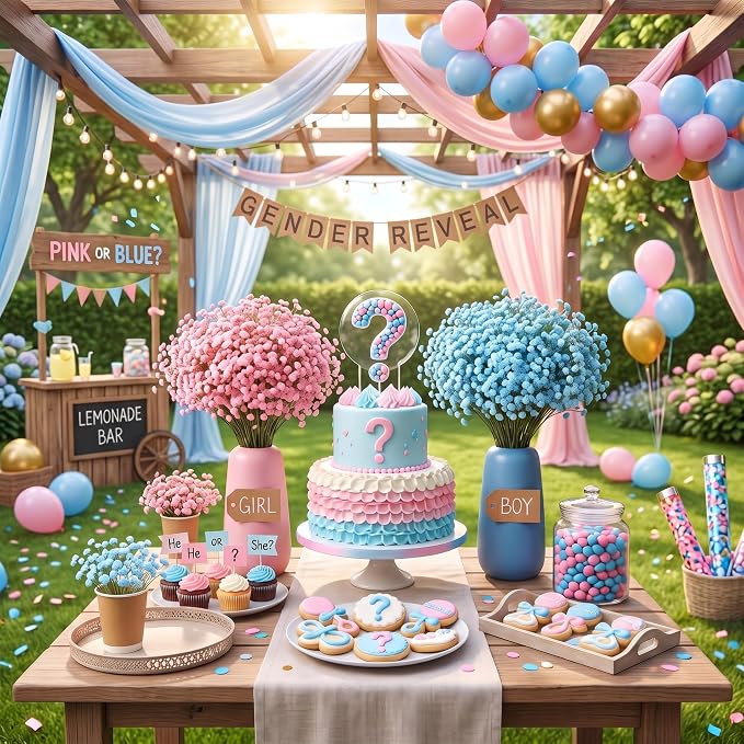 100 Pcs Pink and Blue Baby's Breath Artificial Flowers Bulk Baby Shower - Image 3