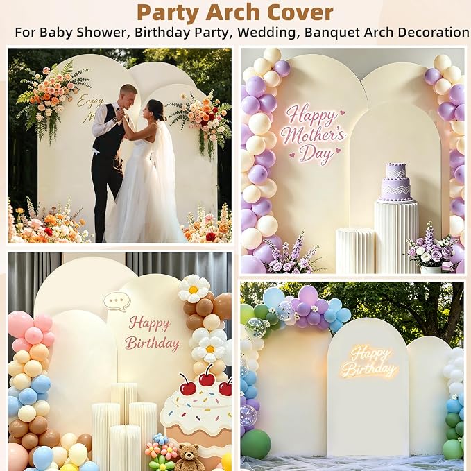 Hemmotop Stretchy Beige Arch Backdrop Cover Set, 3-Piece | Wrinkle-Free - Image 9