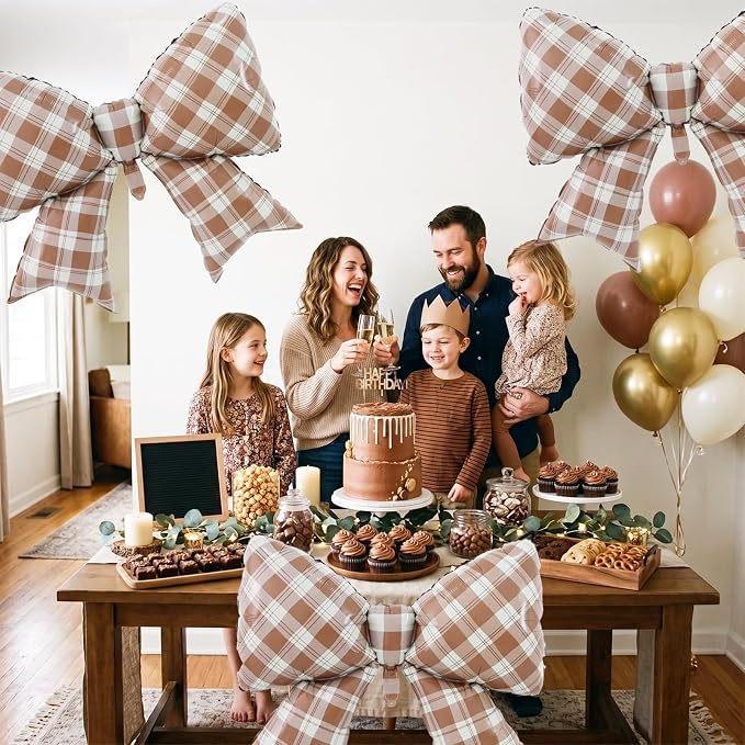 38 Inches Bow Balloon Checkered Brown - Image 5