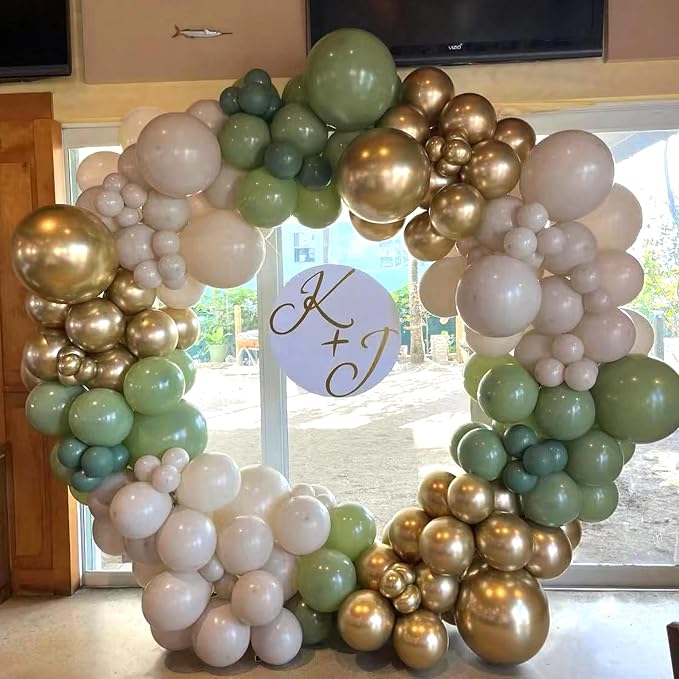 160Pcs Sage Green Gold Balloon Garland Arch Kit, Olive Green White Sand Gold - Image 3