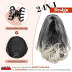 KooKaStyle Ponytail Extension, 10" Short Claw Clip in Pony Tails Hair Extensions Curly Wavy Synthetic Drawstring Hairpieces for Women(Gray and White Tips)