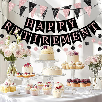 Happy Retirement Banner Rose Gold and Black Retirement Banner Glittery Pennant - Image 6