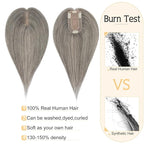 SEGO Grey Hair Toppers for Women Real Human Hair No Bangs, Salt and Pepper Hair Topper, 7 * 13 CM Silk Base Clip In Top Pieces Add Volume -12 Inch G2 Dark Grey Mix
