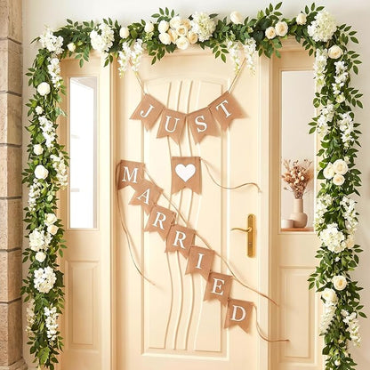 Rustic Burlap Just Married Banner, Wedding Banner - Image 6