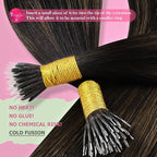 YoungSee Nano Bead Hair Extensions Human Hair Brown 18 inch Nano Ring Hair Extensions Human Hair Balayage Nano Hair Extension Dark Brown Ombre Browns Pre Bonded Nano-Tip Hair Extension 50s 50g