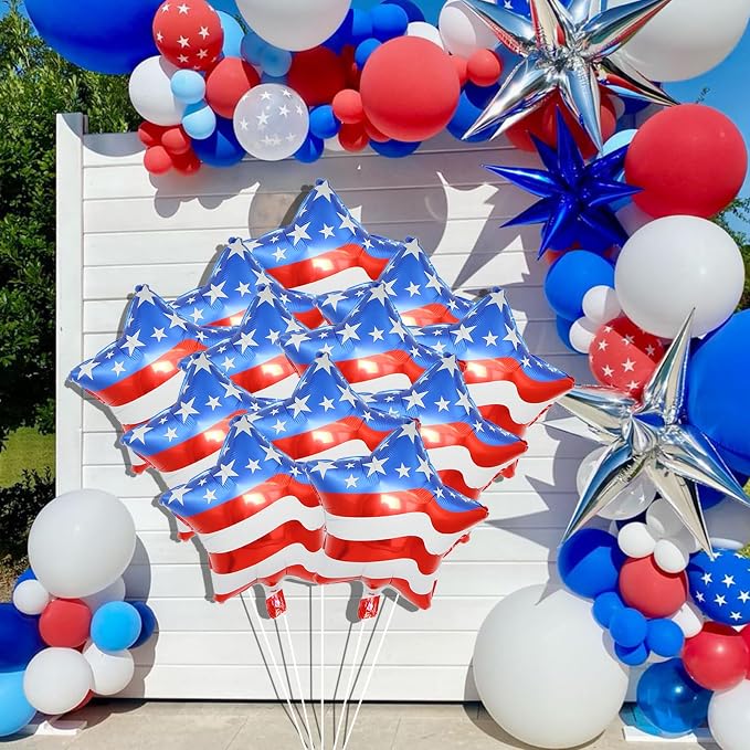 12 Pcs 4th of July Balloons American Flag Star Balloons Red White and Blue Foil - Image 4