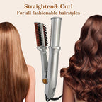 2 in 1 Rotating Curling Iron Fast Heat Hair Straightener and Curler Professional Curing Wand for All Hairstyles for Home Travel Hair Styling Tools Three-Speed Temperature Adjustment