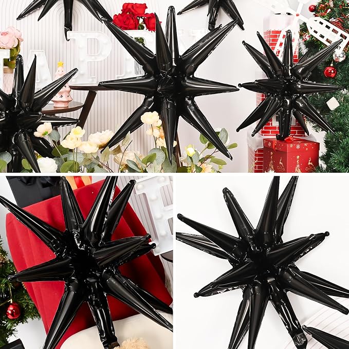 9Pcs Black Star Balloons, Large Explosion Star Foil Balloons, Metallic Black - Image 6