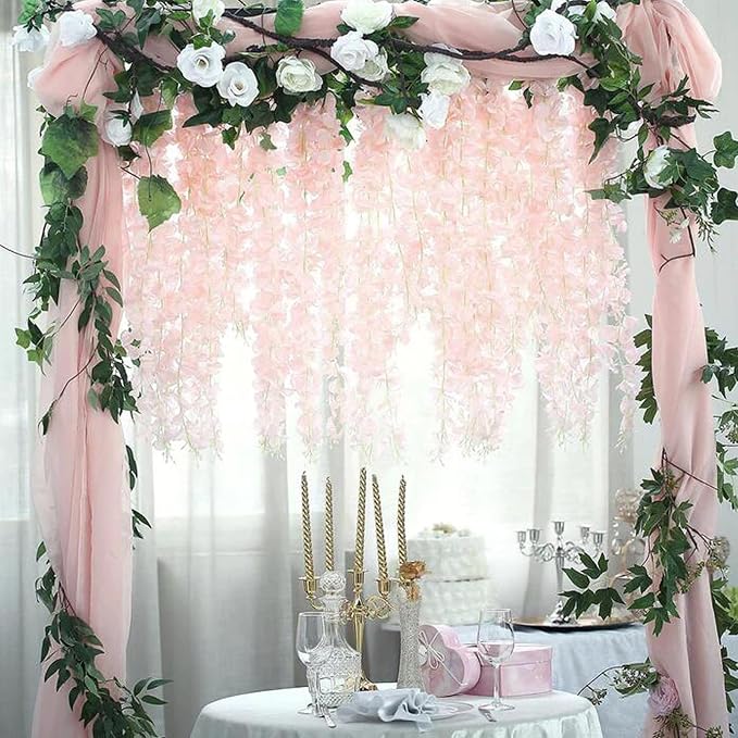 Wisteria Hanging Flowers 24 Pack Artificial Flowers Fake Wisteria Vine Rattan - Image 4