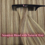 YoungSee Tape in Human Hair Extensions Brown Highlight Tape Extensions Human Hair Light Brown with Blonde Highlight Hair Extension Tapes in Add Length 18 Inch 20pcs 50g