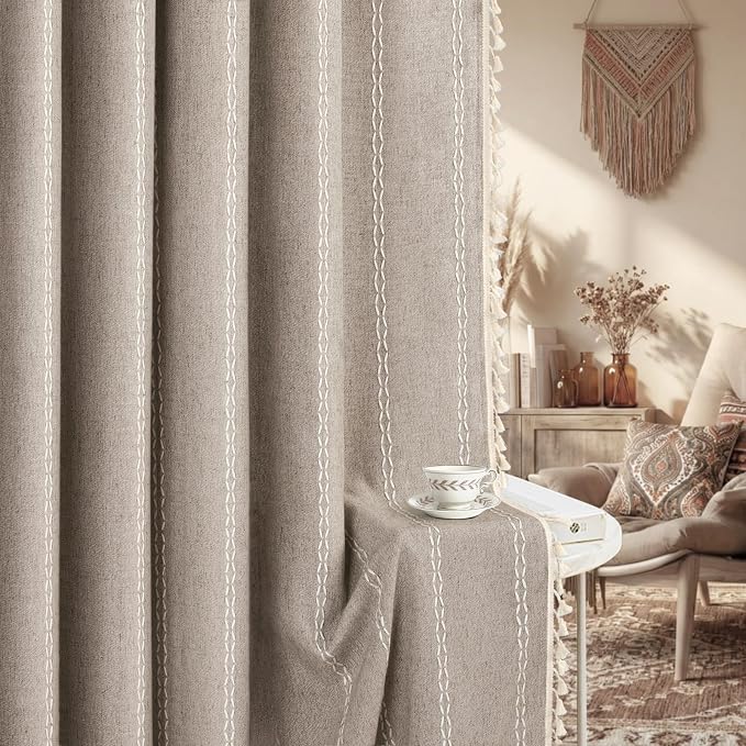 Khaki Brown Boho Blackout Curtains 84 Inch 2 Panels - Image 8