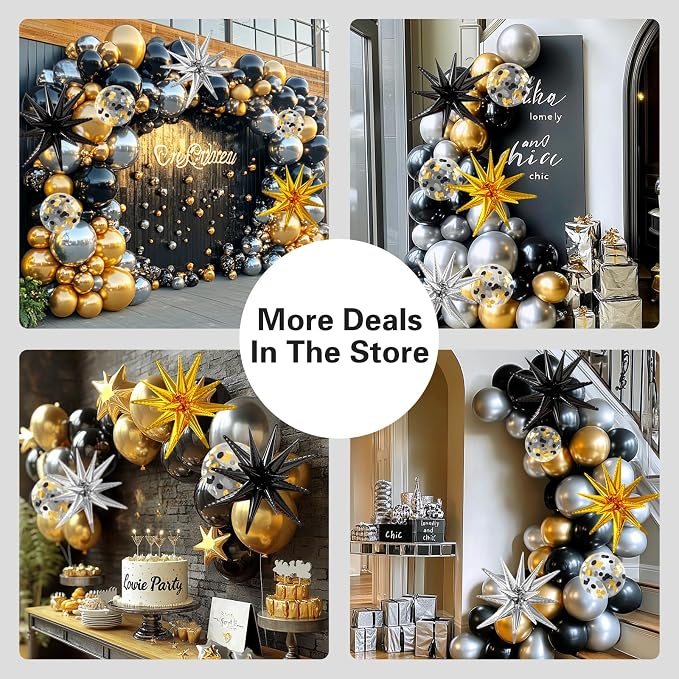 LOOLEY 137Pcs Black Gold and Silver Balloons Garland Arch Kit - Image 2
