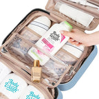 NISHEL Travel Toiletry Bag for women, Portable Hanging Organizer for Family-Sized Shampoo, Conditioner, Brushes Set, Makeup Accessories, Extra Large Size, Placid-Blue