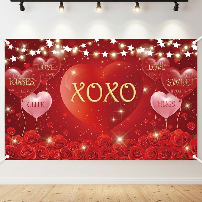 Anniversary Red Backdrop Decoration by NIUBEHOHO