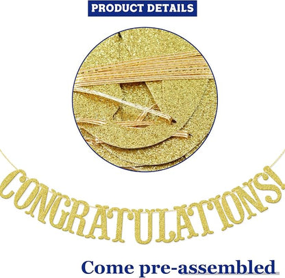 Congratulations Banner, Graduation Party Decor | Gold Glitter Congrats Sign - Image 5