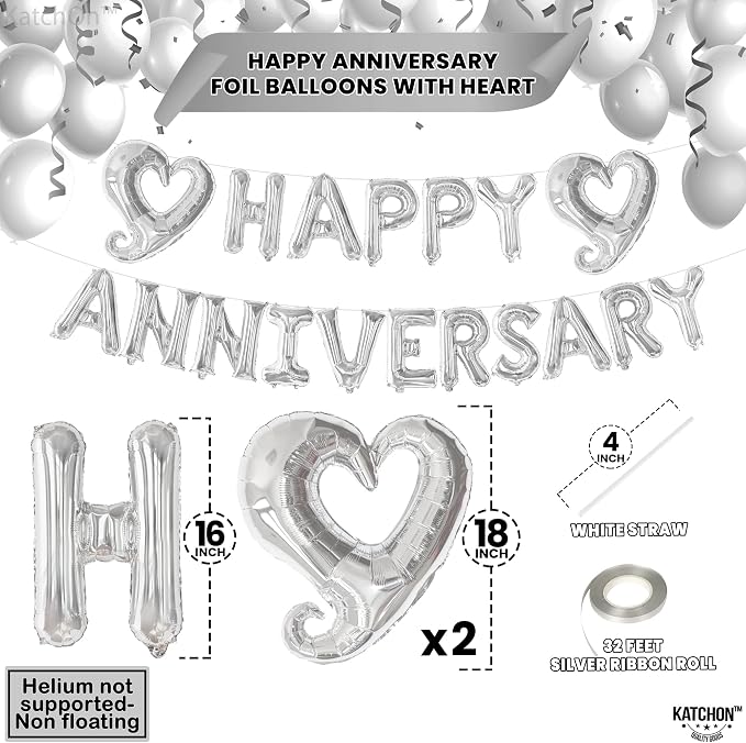 KatchOn Silver Happy Anniversary Balloons 18 Inch, Anniversary Decorations | - Image 4