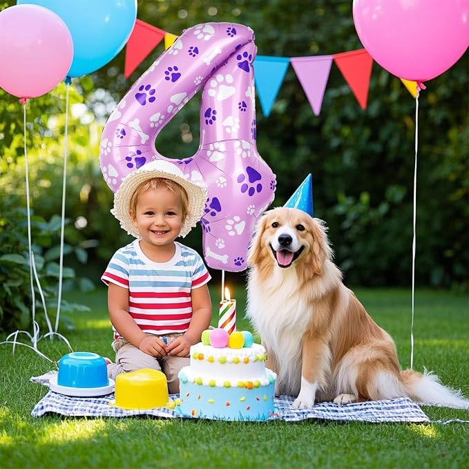 40 Inch Pink Dog Paw Balloons, Numeral 4 Birthday Balloons - Image 7
