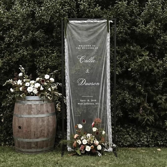 Custom Wedding Welcome Sign Banner, Sheer Fabric Hanging Wedding Entrance Decor by Raipile